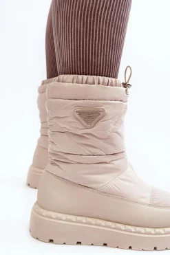 Boto Śniegowce Damskie Na Grubej Podeszwie Jasnobeżowe Lureta