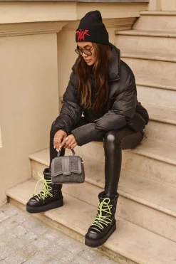 Online D.Franklin Śniegowce Damskie Na Grubej Podeszwie Wegańskie DFSH371007 Czarne Czarny