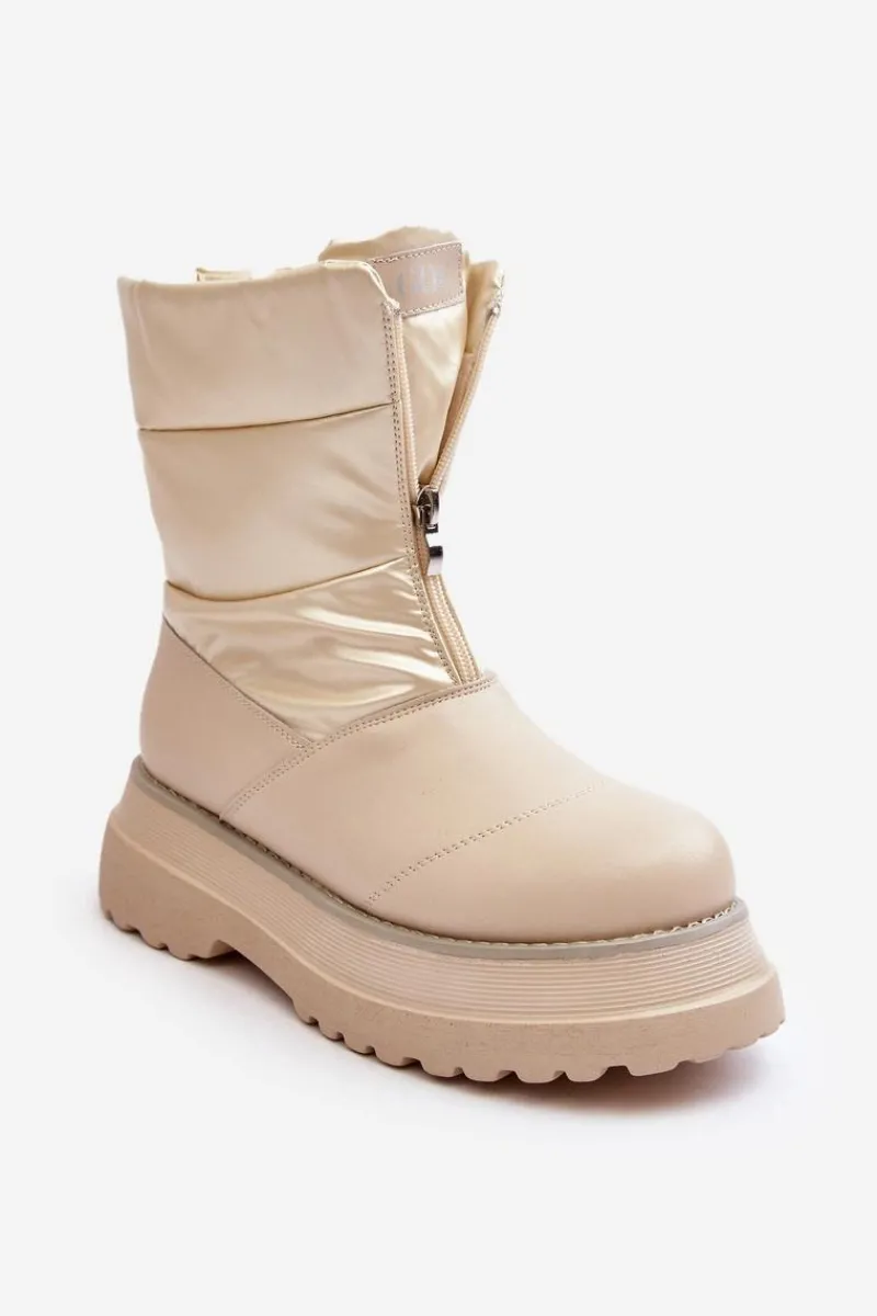 Śniegowce Damskie>GOE Śniegowce Damskie Na Grubej Podeszwie Z Suwakiem MM2N4079 Beżowe Beżowy