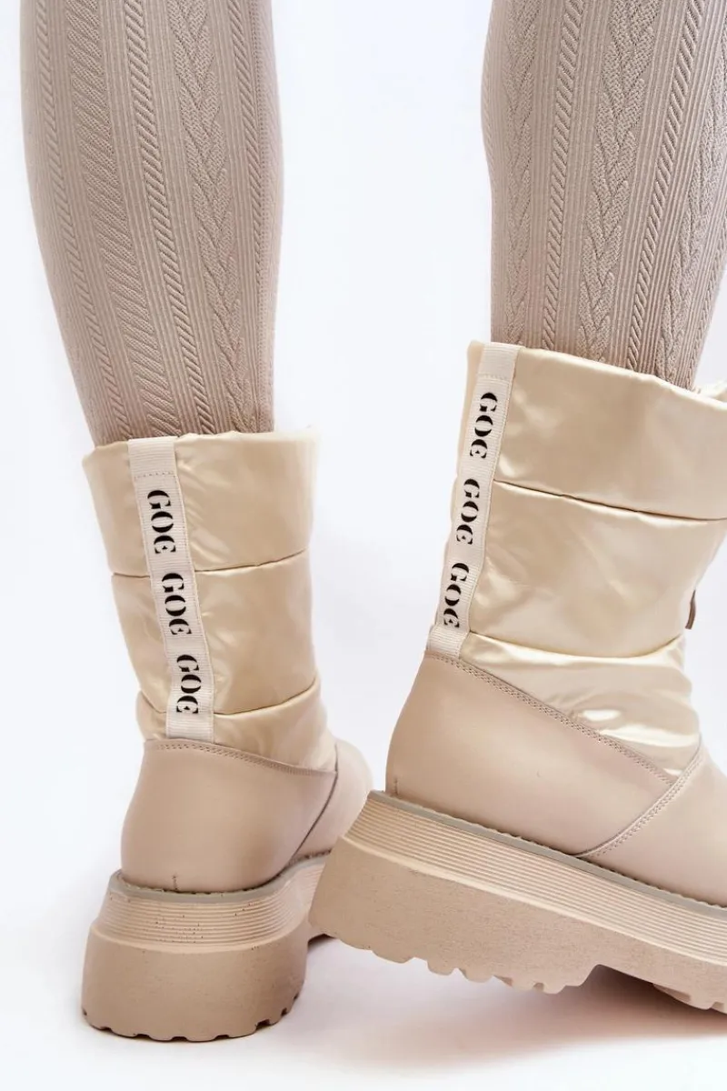 Śniegowce Damskie>GOE Śniegowce Damskie Na Grubej Podeszwie Z Suwakiem MM2N4079 Beżowe Beżowy