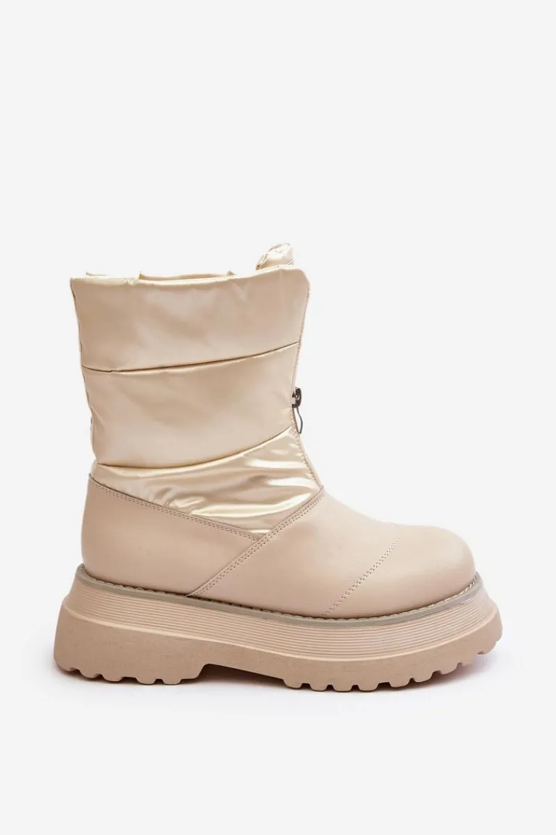 Śniegowce Damskie>GOE Śniegowce Damskie Na Grubej Podeszwie Z Suwakiem MM2N4079 Beżowe Beżowy