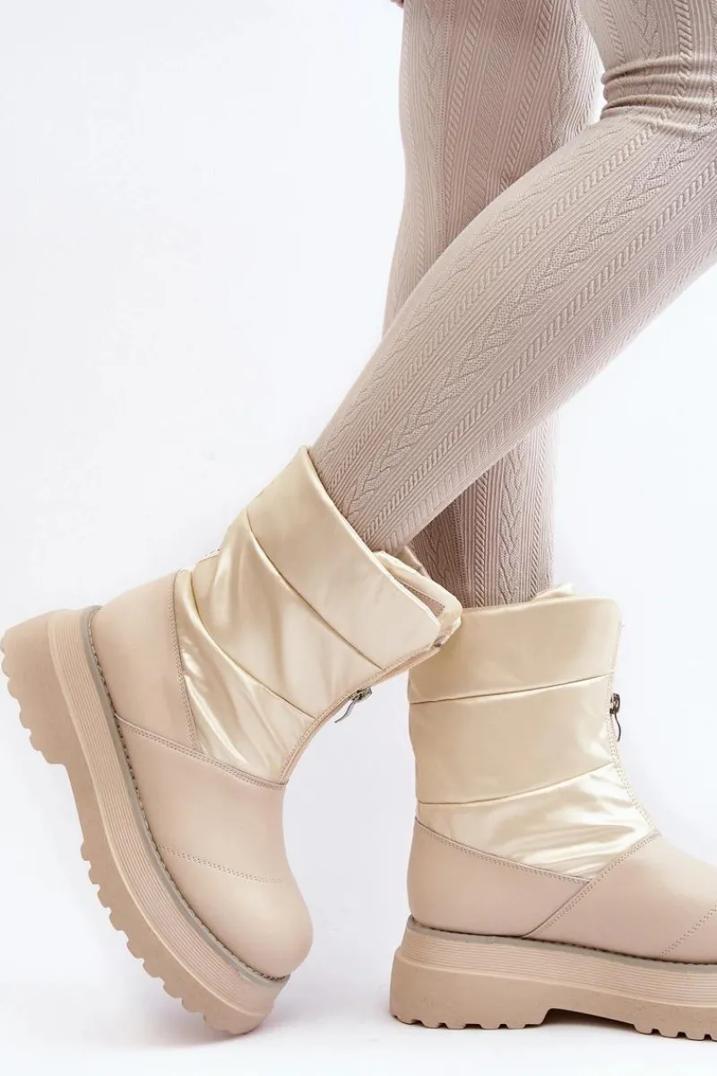 Śniegowce Damskie>GOE Śniegowce Damskie Na Grubej Podeszwie Z Suwakiem MM2N4079 Beżowe Beżowy