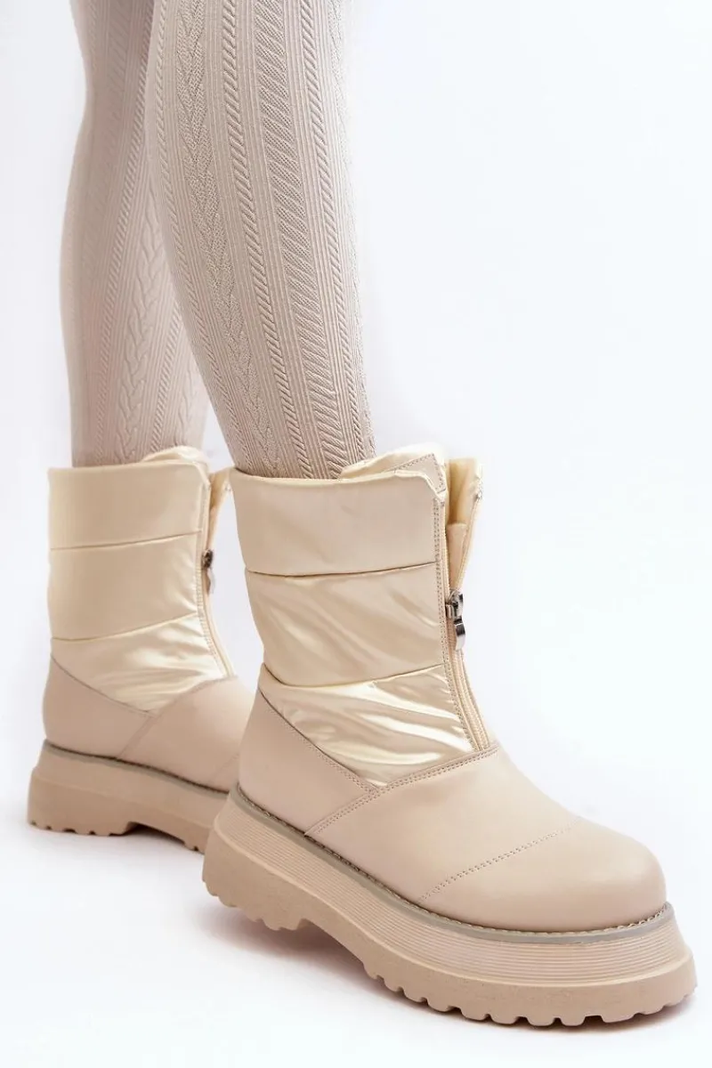 Śniegowce Damskie>GOE Śniegowce Damskie Na Grubej Podeszwie Z Suwakiem MM2N4079 Beżowe Beżowy