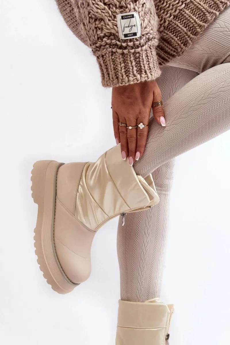 Śniegowce Damskie>GOE Śniegowce Damskie Na Grubej Podeszwie Z Suwakiem MM2N4079 Beżowe Beżowy