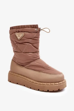 Best Śniegowce Damskie Na Grubej Podeszwie Ciemnobeżowe Lureta Damskie Śniegowce Damskie