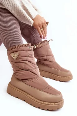 Best Śniegowce Damskie Na Grubej Podeszwie Ciemnobeżowe Lureta Damskie Śniegowce Damskie