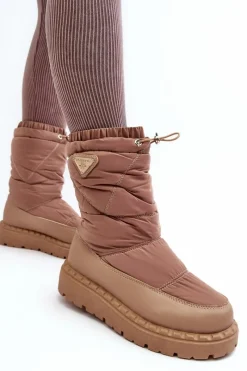 Best Śniegowce Damskie Na Grubej Podeszwie Ciemnobeżowe Lureta Damskie Śniegowce Damskie