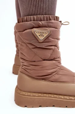 Best Śniegowce Damskie Na Grubej Podeszwie Ciemnobeżowe Lureta Damskie Śniegowce Damskie