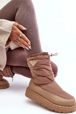 Best Śniegowce Damskie Na Grubej Podeszwie Ciemnobeżowe Lureta Damskie Śniegowce Damskie