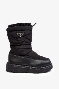 Śniegowce Damskie>Boto Śniegowce Damskie Na Grubej Podeszwie Czarne Lureta Czarny