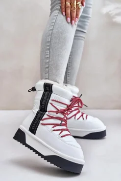 Outlet Śniegowce Damskie Na Grubej Podeszwie Wegańskie DFSH371007 Białe Damskie Śniegowce Damskie