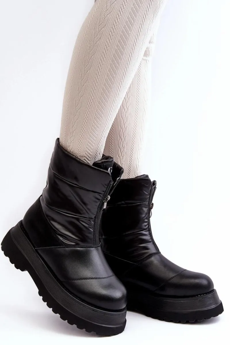 Hot Śniegowce Damskie Na Grubej Podeszwie Z Suwakiem MM2N4078 Czarne Damskie Śniegowce Damskie