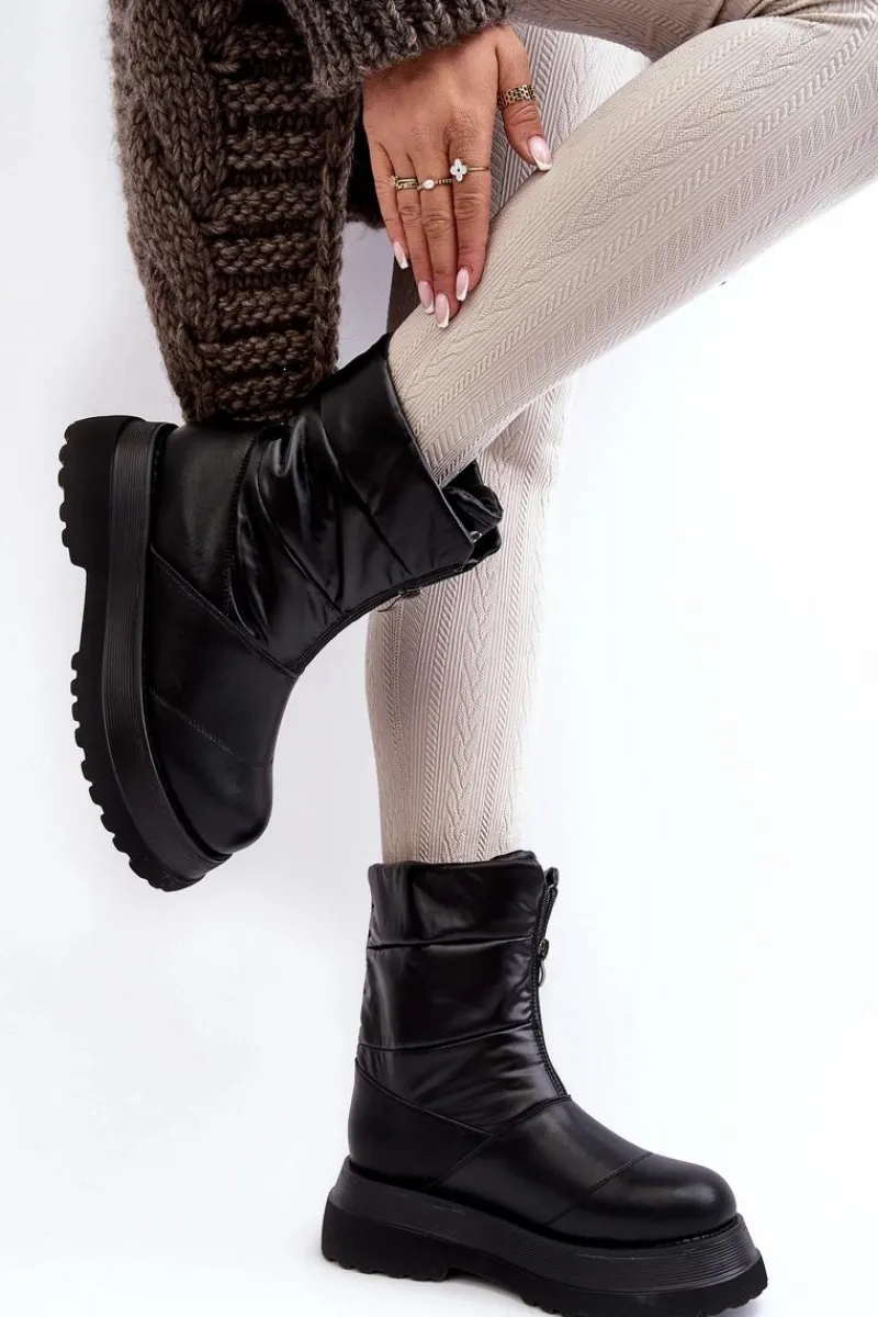 Hot Śniegowce Damskie Na Grubej Podeszwie Z Suwakiem MM2N4078 Czarne Damskie Śniegowce Damskie