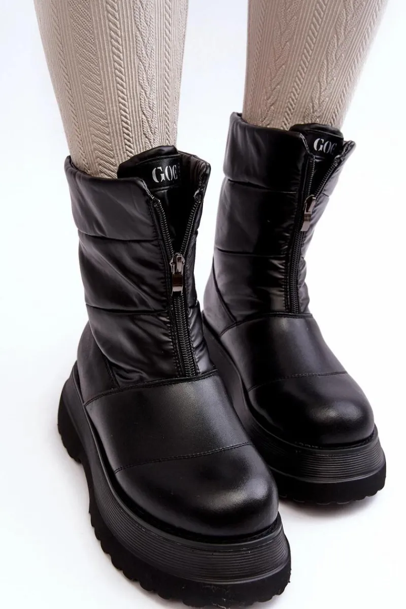 Hot Śniegowce Damskie Na Grubej Podeszwie Z Suwakiem MM2N4078 Czarne Damskie Śniegowce Damskie