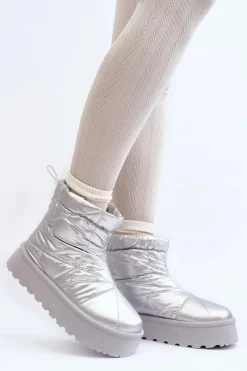 Śniegowce Damskie>Boto Śniegowce Damskie Na Masywnej Platformie Srebrne Fionia Srebrny