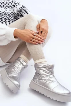 Śniegowce Damskie></noscript>Boto Śniegowce Damskie Na Masywnej Platformie Srebrne Fionia Srebrny