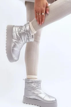 Śniegowce Damskie></noscript>Boto Śniegowce Damskie Na Masywnej Platformie Srebrne Fionia Srebrny