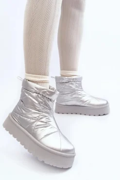 Śniegowce Damskie></noscript>Boto Śniegowce Damskie Na Masywnej Platformie Srebrne Fionia Srebrny