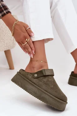 Boto Śniegowce Damskie Na Platformie Z Rzepem Ciemnozielone Jorielle Zielony