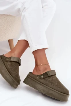 Boto Śniegowce Damskie Na Platformie Z Rzepem Ciemnozielone Jorielle Zielony