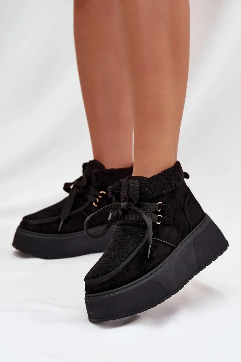 Śniegowce Damskie>Boto Śniegowce Damskie Na Platformie Z Futerkiem Czarne Florivelle Czarny