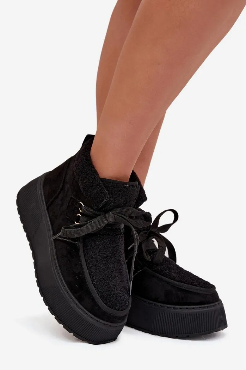 Śniegowce Damskie>Boto Śniegowce Damskie Na Platformie Z Futerkiem Czarne Florivelle Czarny