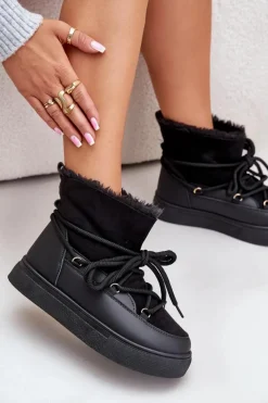 Online Śniegowce Damskie Na Platformie Ocieplane Futerkiem Czarne Aziara Damskie Śniegowce Damskie