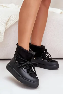 Online Śniegowce Damskie Na Platformie Ocieplane Futerkiem Czarne Aziara Damskie Śniegowce Damskie