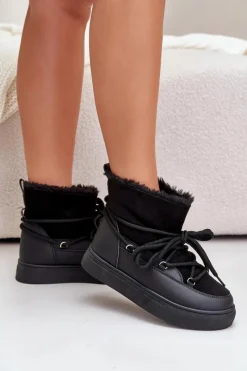 Online Śniegowce Damskie Na Platformie Ocieplane Futerkiem Czarne Aziara Damskie Śniegowce Damskie