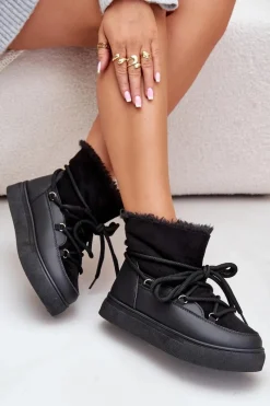 Online Śniegowce Damskie Na Platformie Ocieplane Futerkiem Czarne Aziara Damskie Śniegowce Damskie