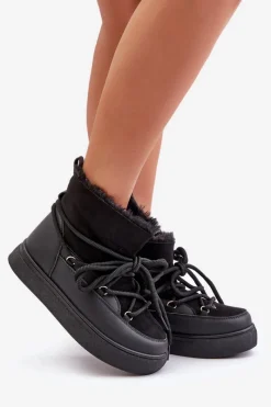 Online Śniegowce Damskie Na Platformie Ocieplane Futerkiem Czarne Aziara Damskie Śniegowce Damskie