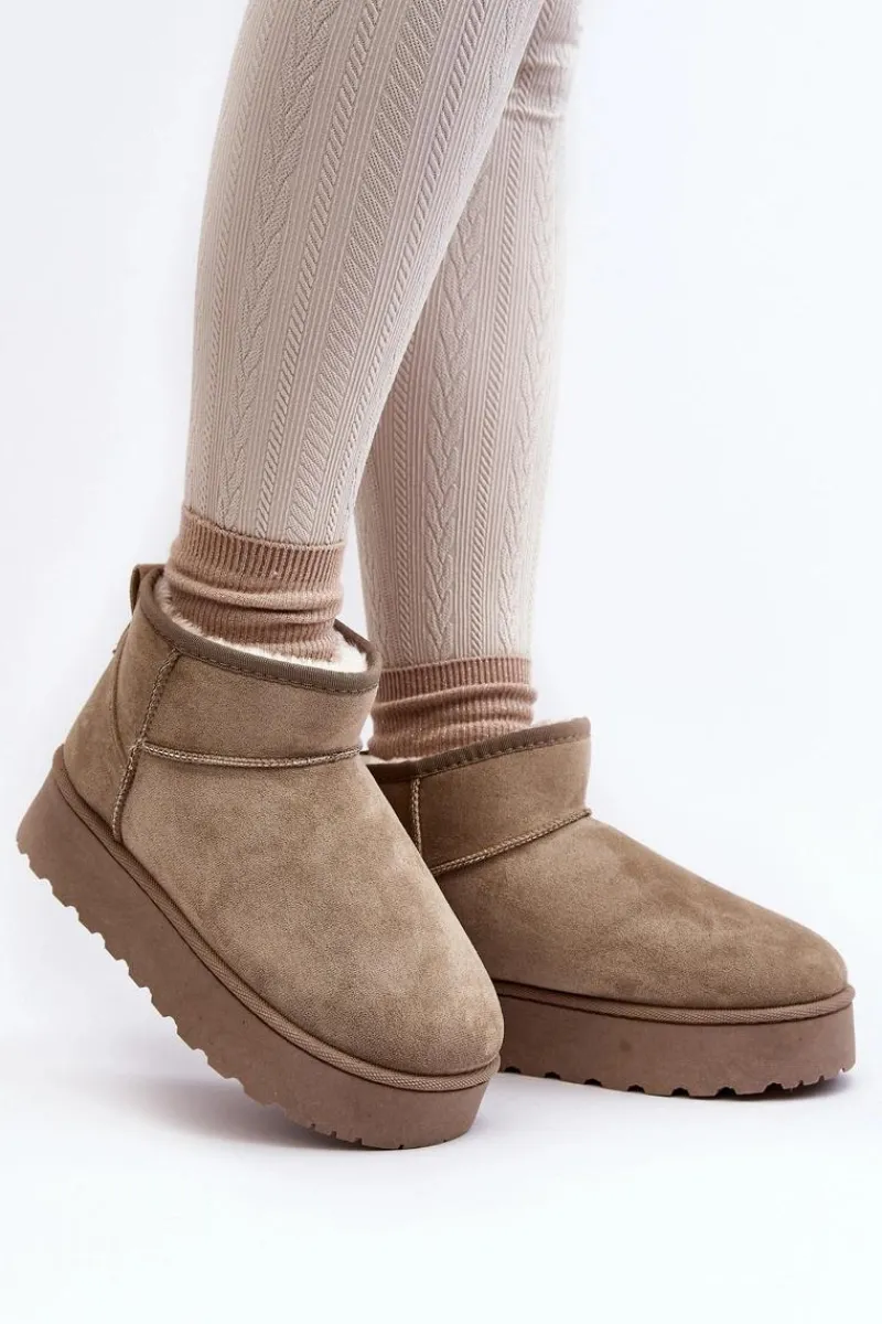 Śniegowce Damskie>Boto Śniegowce Damskie Na Platformie Ocieplane Futerkiem Zielone Xamella