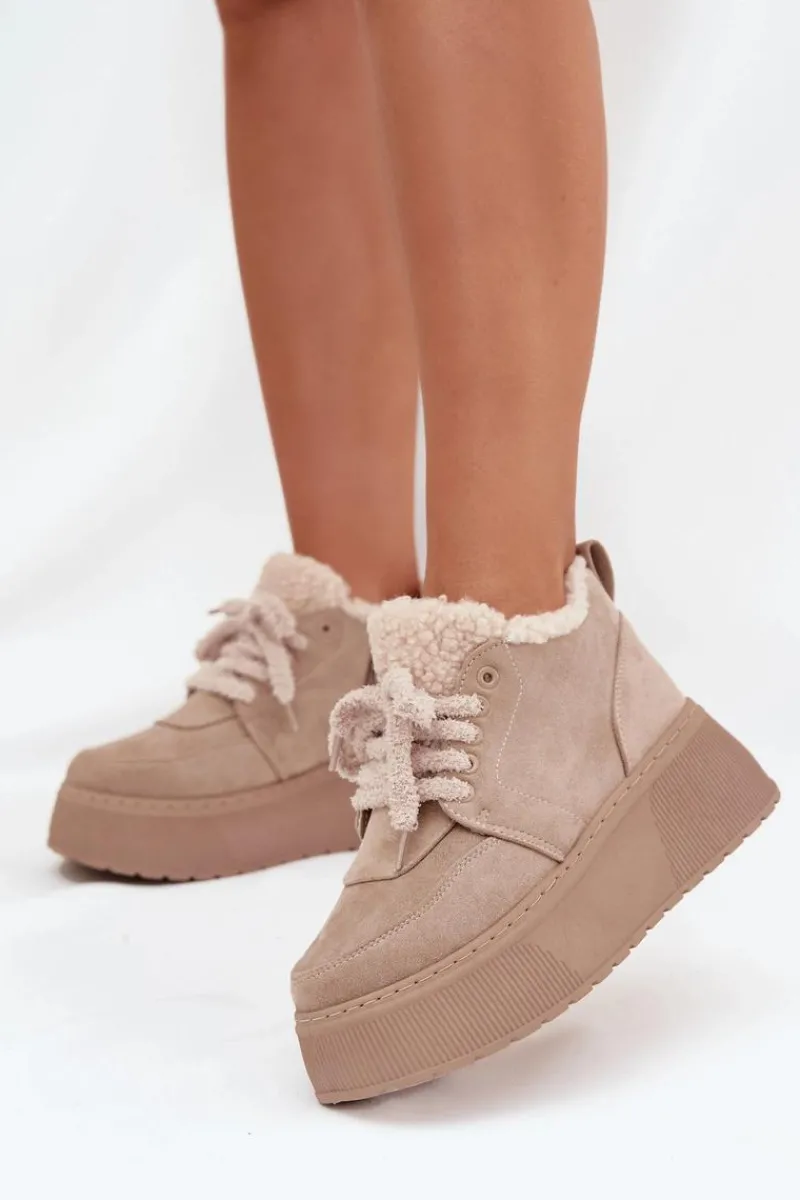 Best Boto Śniegowce Damskie Na Platformie Z Futerkiem Typu Baranek Beżowe Luma