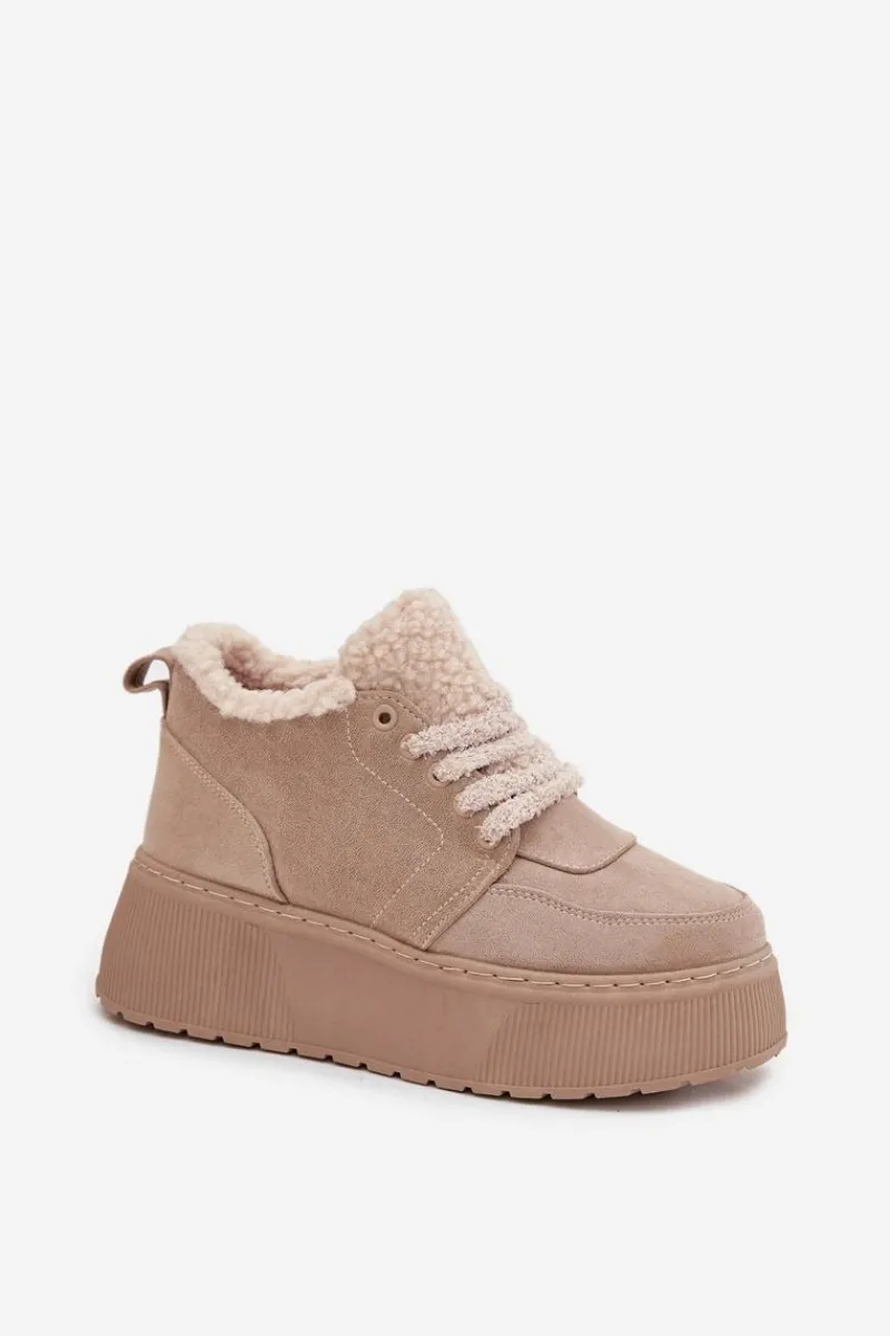 Best Boto Śniegowce Damskie Na Platformie Z Futerkiem Typu Baranek Beżowe Luma
