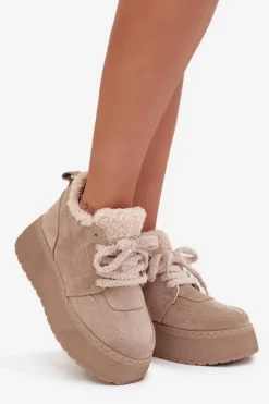 Best Boto Śniegowce Damskie Na Platformie Z Futerkiem Typu Baranek Beżowe Luma