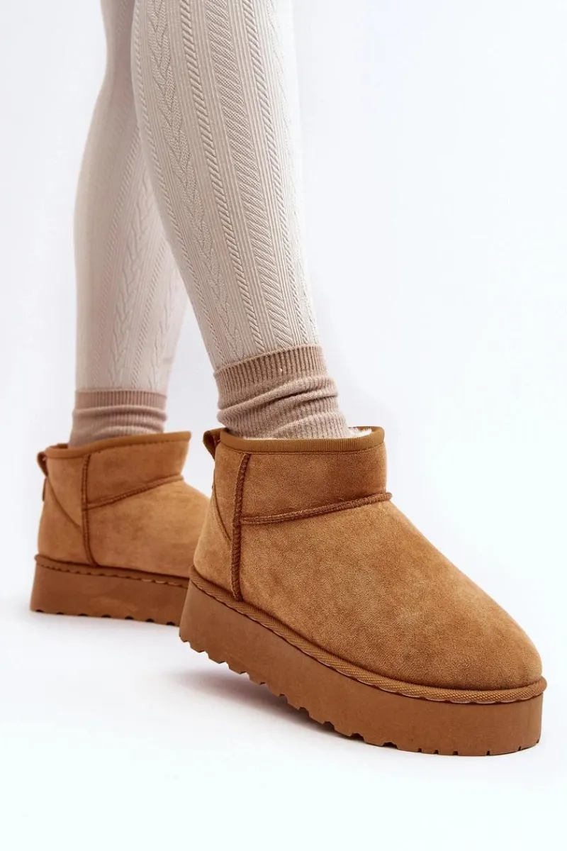 Śniegowce Damskie>Boto Śniegowce Damskie Na Platformie Ocieplane Futerkiem Camel Xamella Brązowy