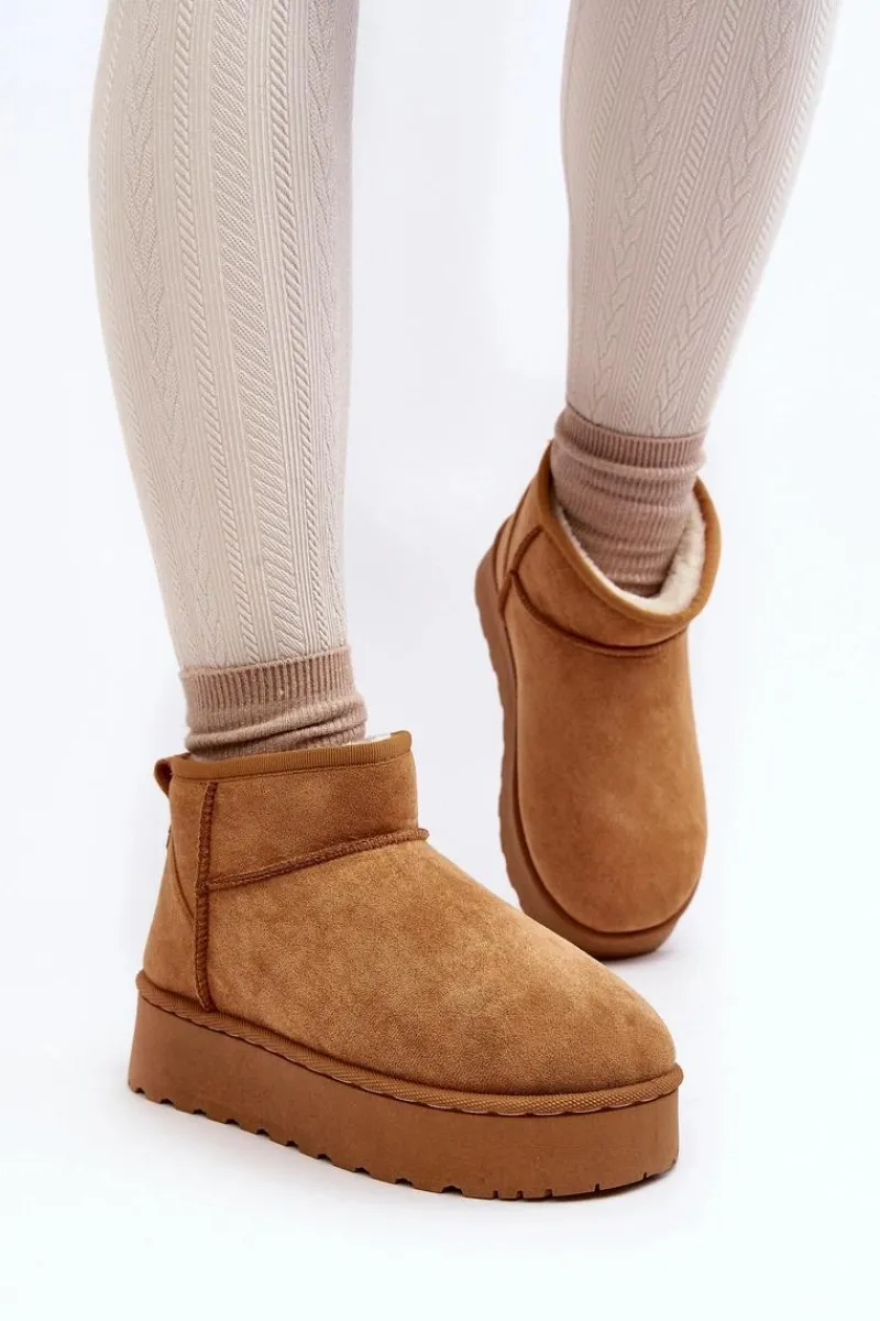 Śniegowce Damskie>Boto Śniegowce Damskie Na Platformie Ocieplane Futerkiem Camel Xamella Brązowy