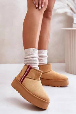 Śniegowce Damskie>Boto Śniegowce Damskie Na Platformie Ocieplane Camel Lomessa Brązowy