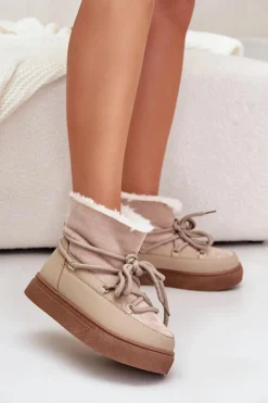 Best Boto Śniegowce Damskie Na Platformie Ocieplane Futerkiem Beżowe Aziara Beżowy