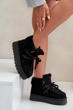 Hot Śniegowce Damskie Na Platformie Z Futerkiem Typu Branek Czarne Ciabellae Damskie Śniegowce Damskie