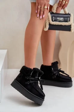 Hot Śniegowce Damskie Na Platformie Z Futerkiem Typu Branek Czarne Ciabellae Damskie Śniegowce Damskie