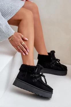 Hot Śniegowce Damskie Na Platformie Z Futerkiem Typu Branek Czarne Ciabellae Damskie Śniegowce Damskie