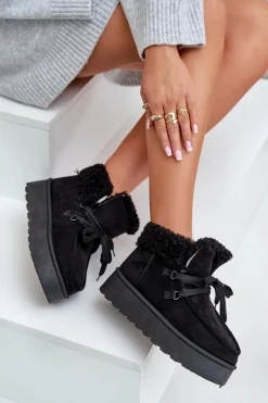 Hot Śniegowce Damskie Na Platformie Z Futerkiem Typu Branek Czarne Ciabellae Damskie Śniegowce Damskie