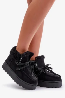 Hot Śniegowce Damskie Na Platformie Z Futerkiem Typu Branek Czarne Ciabellae Damskie Śniegowce Damskie
