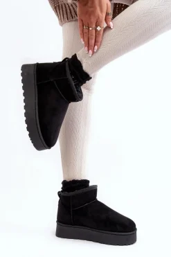 Best Śniegowce Damskie Na Platformie Ocieplane Futerkiem Czarne Xamella Damskie Śniegowce Damskie