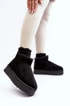 Best Śniegowce Damskie Na Platformie Ocieplane Futerkiem Czarne Xamella Damskie Śniegowce Damskie