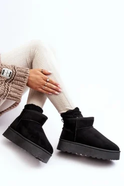 Best Śniegowce Damskie Na Platformie Ocieplane Futerkiem Czarne Xamella Damskie Śniegowce Damskie