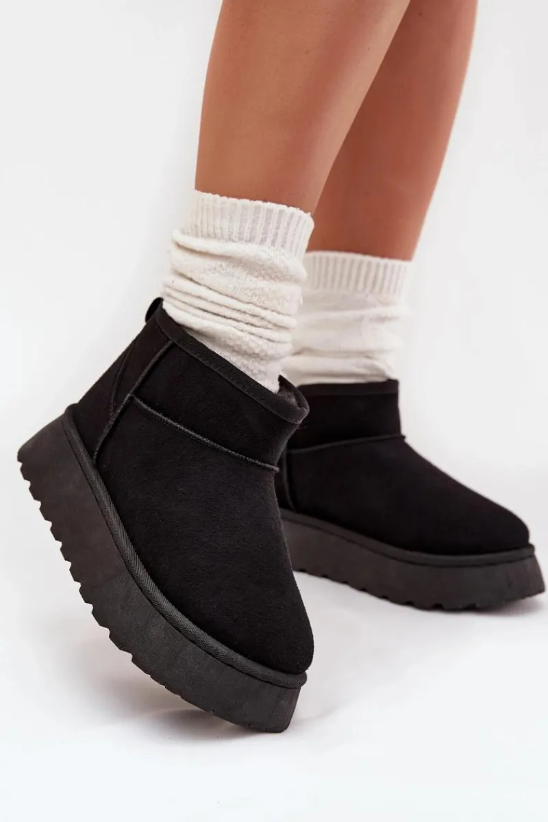 Online Boto Śniegowce Damskie Na Platformie Ocieplane Futerkiem Czarne Vesirae Czarny