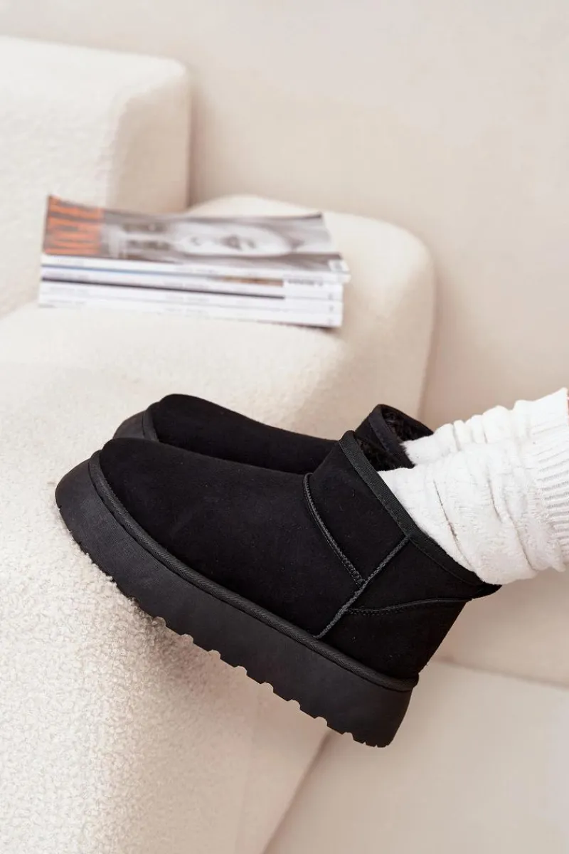 Online Boto Śniegowce Damskie Na Platformie Ocieplane Futerkiem Czarne Vesirae Czarny