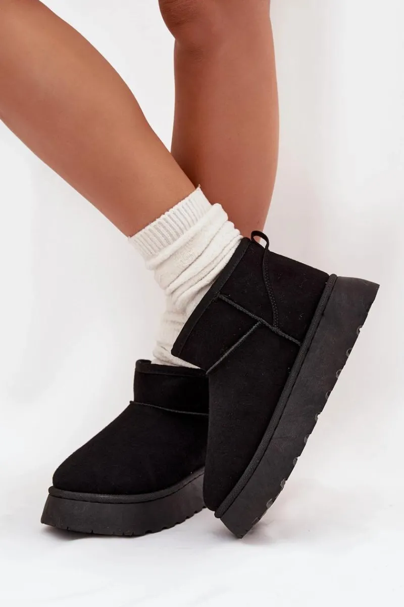 Online Boto Śniegowce Damskie Na Platformie Ocieplane Futerkiem Czarne Vesirae Czarny